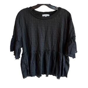 Blakeley Black Textured Mesh Babydoll Top with Ruffles size L/XL